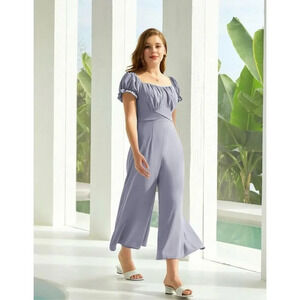 LIUMILAC Tie Back Jumpsuit Vacation Loose Square Neck Short Sleeve Rompers Jumps